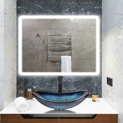 Bathroom Vessel Sink Tempered Glass Basin Bowl ORB Faucet Pop-up Drain Combo Set