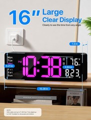 Digital Wall Clock, 16″ Large Display Digital Clock with Remote Control Dimming