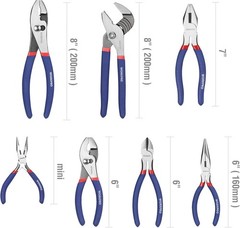7PCS WORKPRO Plier Set Groove Joint Long Nose Slip Joint Linesman Diagonal Plier