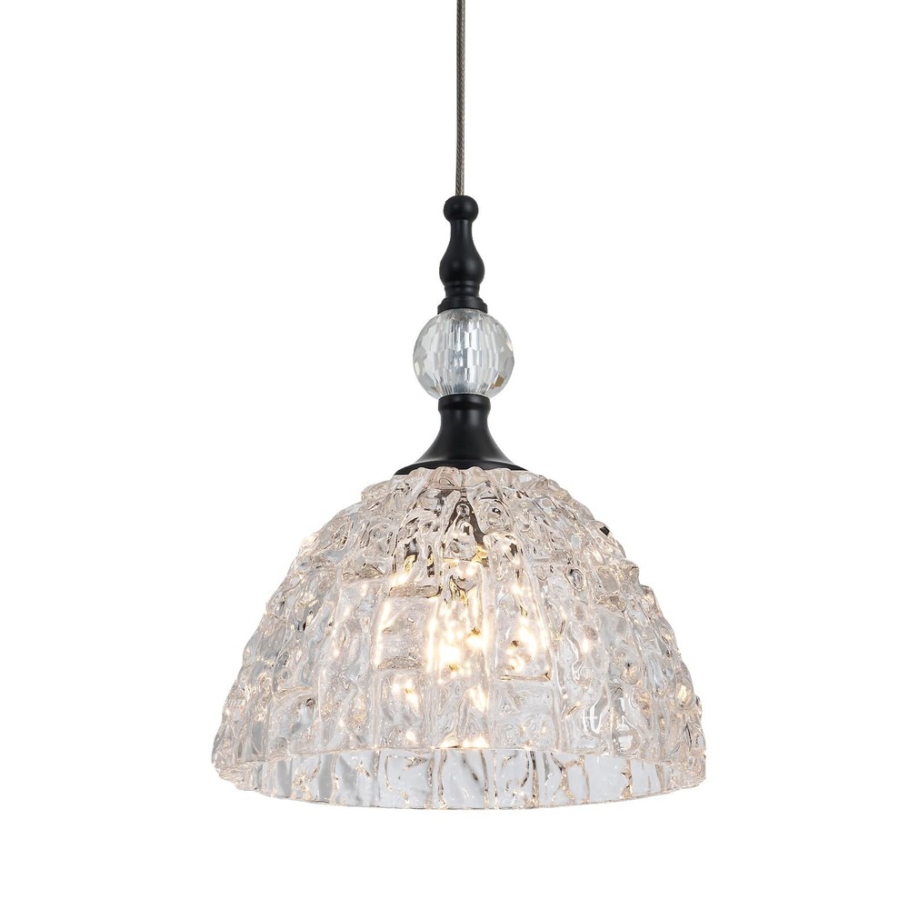 Modern Black Glass Pendant Light 7.68 in Globe Light Fixture with Clear K9 Cr…