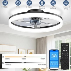 20″ Modern Fan Lights Flush Mount LED Ceiling Light kit With Remote APP Control