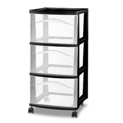 3 Drawer Medium Cart : Plastic Storage Drawers, Portable Utility with Casters