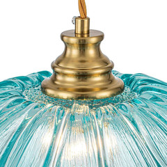 11.02 In. 1-Light Modern Blue Hanging Pendant Light with Flower Shaped Glass Sha