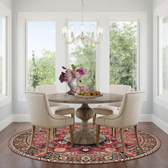 5Ft Round Vintage Area Rug Non Slip Washable Cherry Red Circle Carpet