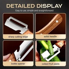 2Pack 2 in 1 Wooden Handle Multi Functional Vegetable Peeler With Bottle Opener