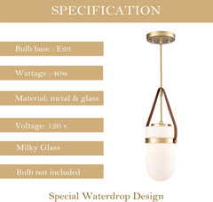 Modern Gold Water Drop Pendant Light with Milky Glass for Kitchen & Hallway
