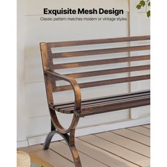 Outdoor Bench, 50 inch, Carbon Steel Metal Frame with Slatted Pattern Backrest