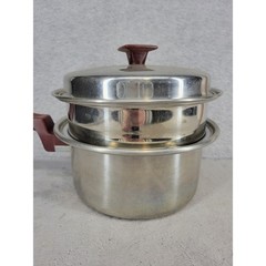 Vintage FlavorSeal Stainless Steel 3 Piece Double Boiler Set Brown Handles