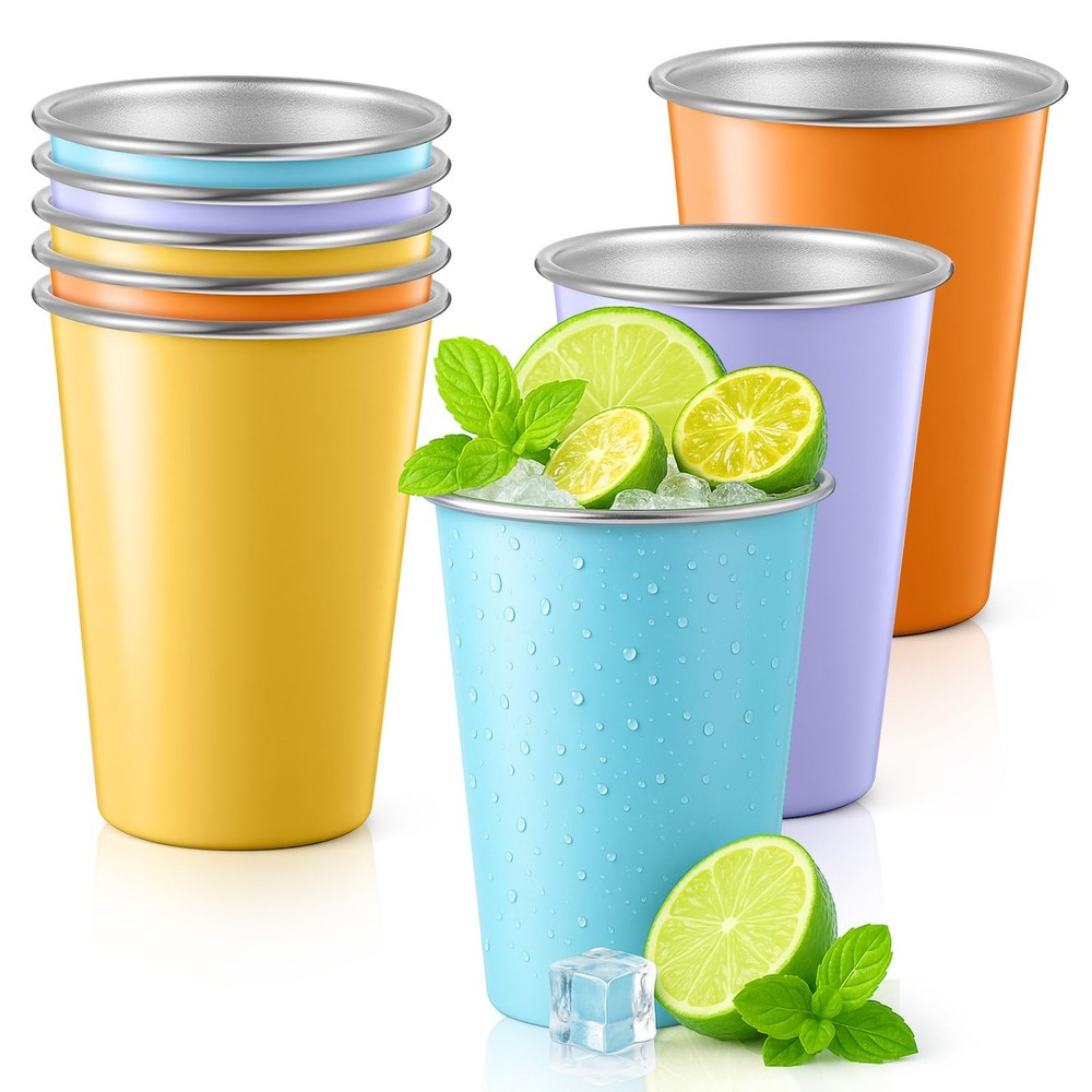 8 Pack Stainless Steel Cups 16 oz Pint Tumbler Colorful Stackable Pint Cups M…