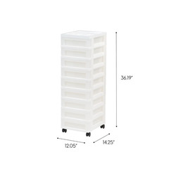 NEW IRIS 9-Drawer Narrow Plastic Storage Drawer Cart with Organizer Top, White