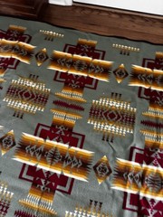 Beaver State Pendleton Wool Blanket Geometric Green Multicolor 86×106″ Large