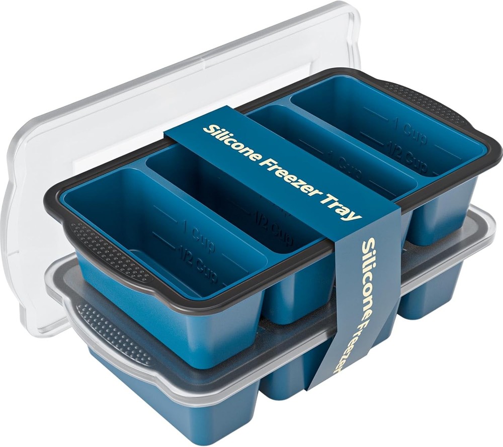 Silicone Freezer Tray With Lid, 8 Large 1 Cup Soup Freezer Molds, 2-Pack