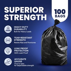 Plasticplace 55-60 Gallon Trash Bags, 1.0 Mil – Black, Case of 100