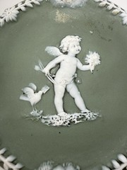 Vintage German Jasperware CUPID Green Wall Hanging/ Decorative Dish 4.25in