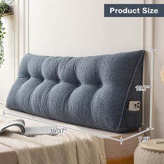 Soft Wedge Headboard Pillow Dorm Bed Triangular Backrest Cushion w/ Side Pocket