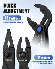 WORKPRO 3-Piece Mini Pliers Set with Pouch, 4-Inch Slip Joint Plier & 4-Inch Wat