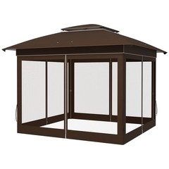 12′ x 12′ Backyard Party Cabana Gazebo w/ 3-Level Adjustable Height, Dark Brown