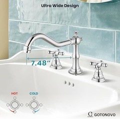 Bathroom Sink Faucet Polished Chrome 2 Handles 3 Holes Vanity Mixer Tap W/ Drain
