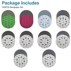 100PCS 5 Inch 8 Hole Sanding Disc Set 180-3000 Grit Hook Loop Wet Dry Sandpaper