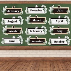 Spakon 24 Pcs Greenery 12 Months of The Year Headers Monthly Headliners Set w…