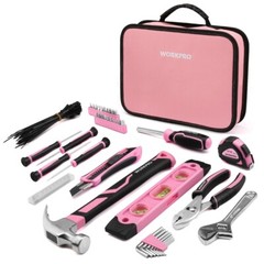 WORKPRO 100PIECE Pink Hand Tool Set w/Carrying Pouch Household Tool Kit for Home