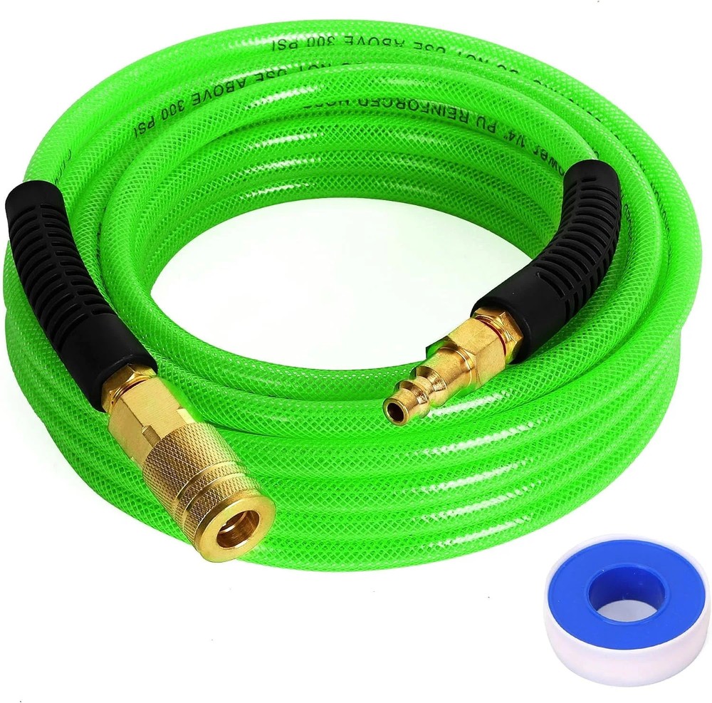 Air Compressor Hose 1/4 Inch x 25 Feet Reinforced Polyurethane (PU) Air Hose wit