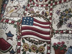 Tapestry Throw Afghan Blanket AMERICANA 12 Months Calendar Seasons VINTAGE