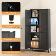 White Metal Pantry Cabinet with 4 Adjustable Shelves, Tall Freestanding Storage