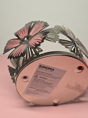 Sonoma for Life Flower Decor Candle Holder Silver and Pink Accent 4.25 In Wide