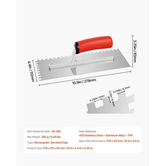 10.9 x 4.4 in Ergonomic Tile Trowel for Smooth Application