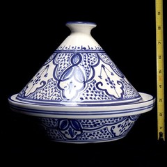 TAGINE Hand Painted Blue on White Tunisian Cooking Pot 48 Oz. 11″ 2-4 Servings
