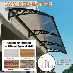 30-160″ Window Awning Front Door Eaves Canopy Polycarbonate Roof Sun Shade Cover