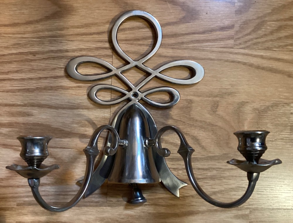 Hand Forged Iron Silver Metal Steel Two Arm Candleholder Wall Sconce
