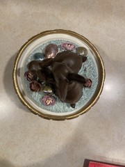 Mackenzie Childs Macaron Courtly Check Chocolate Bunny Cloche 10.25″