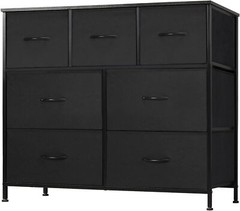Black 7 Drawers Dresser Bedroom Fabric Chest of Drawers Organizer Storage Tower