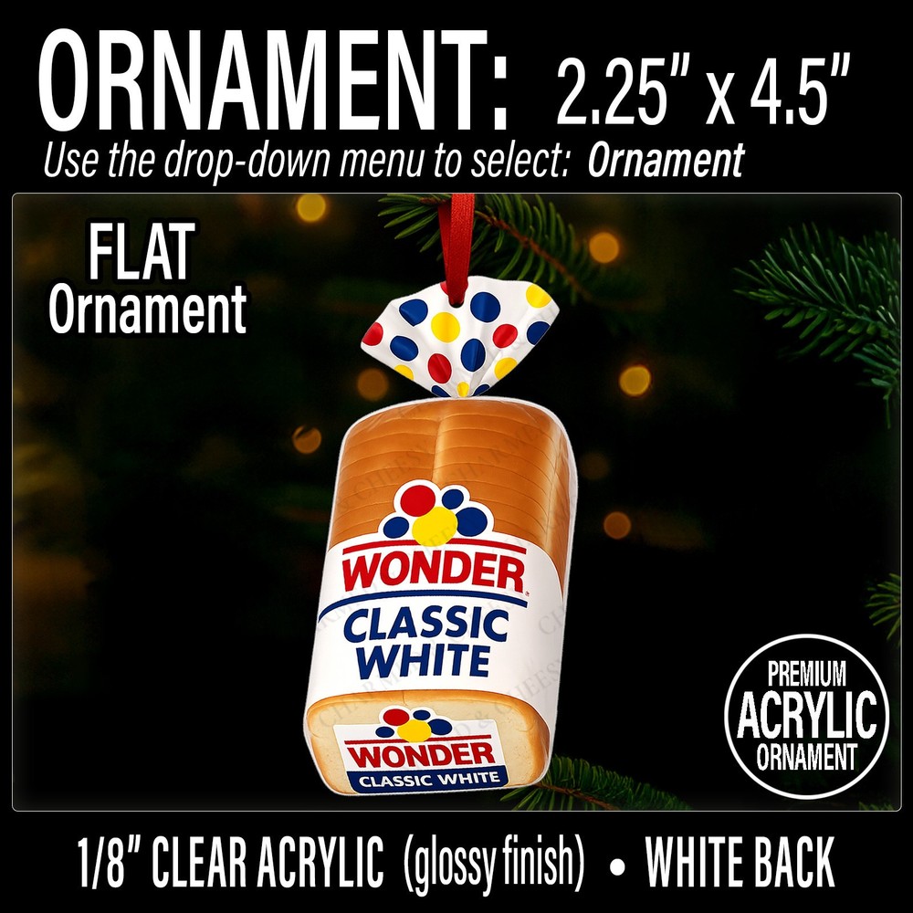 Wonder Bread Classic White Acrylic Christmas Ornament Sandwich Loaf Gift 246