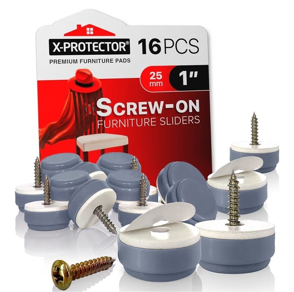 Chair Glides X-Protector – 1″ -16 Pcs Screw-on Premium Chair Furniture Gliders