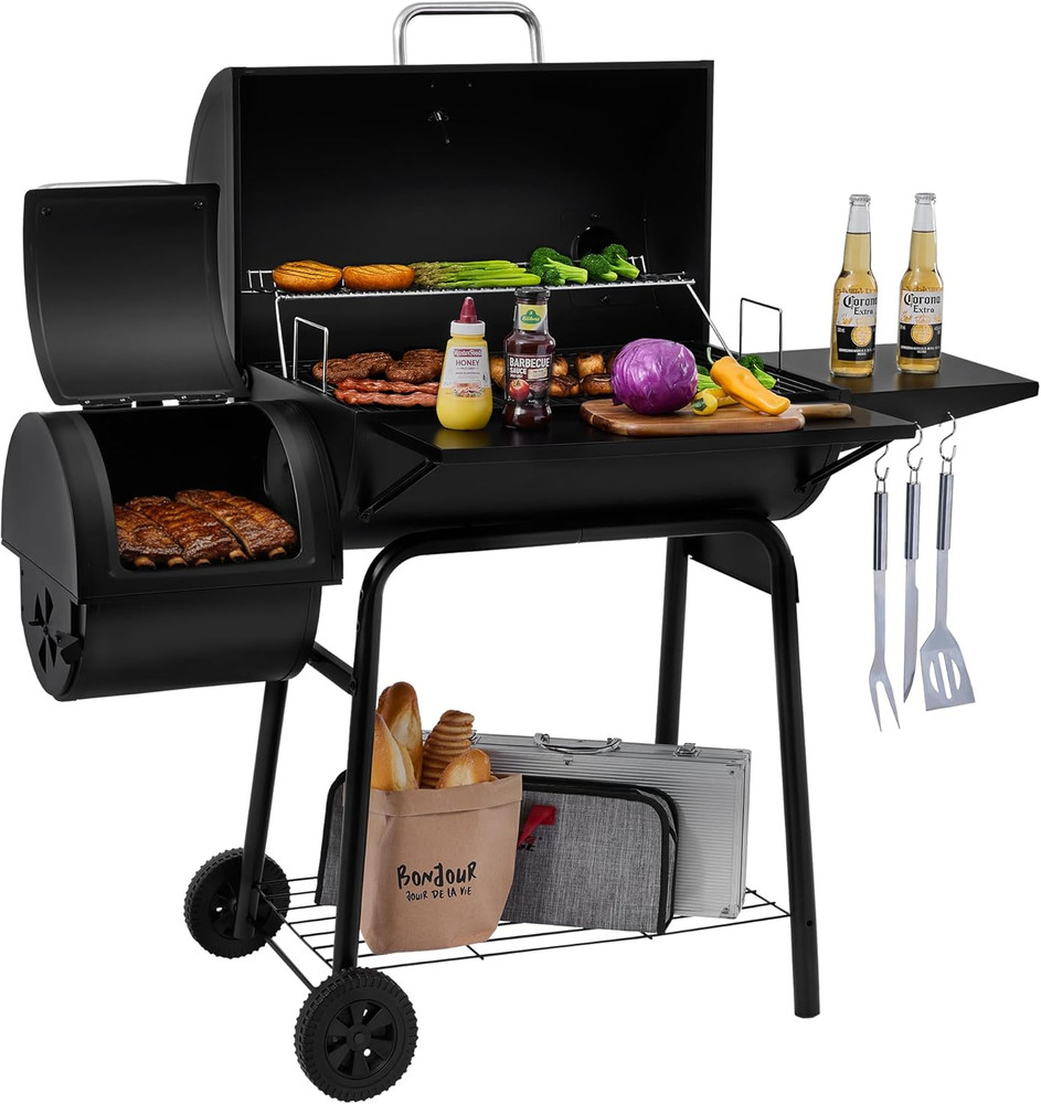 CC1830S BBQ Charcoal Grill and Offset Smoker | 823 Square Inch Cooking Surface,