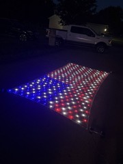 Large outdoor light up American flag net light for 4th of July. 6.5ft by 13ft.