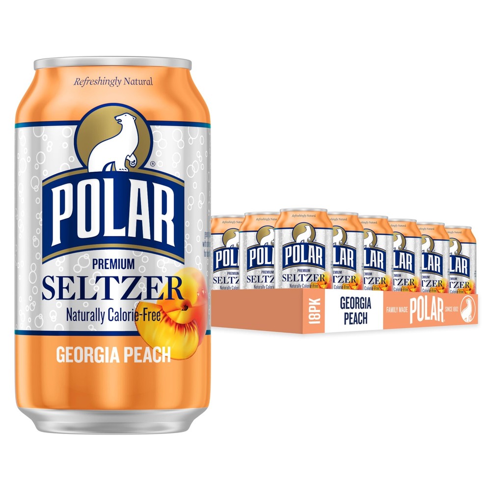 Polar Seltzer Water Georgia Peach, 12 fl oz cans, 18 12 Fl Oz (Pack of 18)