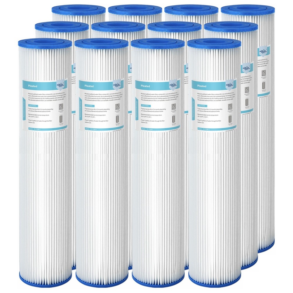 12 Pack 5/20/50 Micron 20″x4.5″ Big Blue Washable Pleated Sediment Water Filter