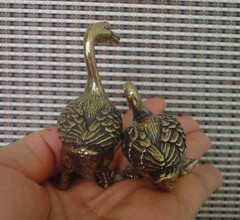 Pair of Vintage Style Solid Brass Copper Couple Gooses Animals Statues Sculpture