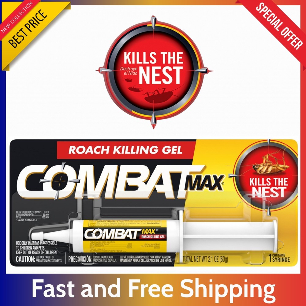 Combat Max Roach Killing Gel 2.1 oz Syringe – Indoor & Outdoor Cockroach Control