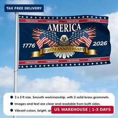 3 Ply 250 Years America Flag – Double Sided Patriotic Eagle 3 x 5 ft Anniversary