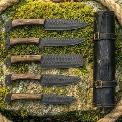 5-Piece Hand Forged Carbon Steel Chef Knife Set –Professional Kitchen Knives BBQ