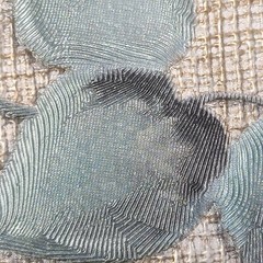 Floral plants Brown green blue metallic faux woven fabric textured wallpaper 3D