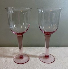 VTG La Mediterranea Spanish Ombré Pink Handblown 10 oz Wine Glasses, 9.5”, Set/2