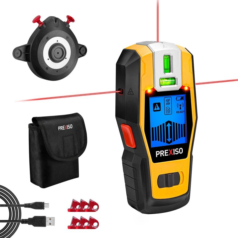 PREXISO 2-in-1 Stud Finders Rechargeable Multi Surface Cross Line Laser Scanners