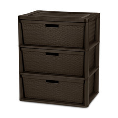 Wide 3 Drawer Tower, Plastic Storage Organizer with Removable Decorative Bins, E