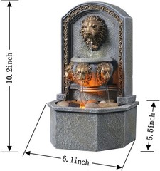 Outdoor Lion Head Stone Waterfall Wall Fountain with Pump Gray 10.3IN